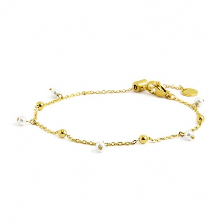 Bracciale donna Marlù in acciaio gold con sfere e perle pendenti 2BR0071GW